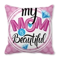 Pink polka dot cushion cover with My Mom is Beautiful art text for Mother's Day decor - 18x18 Inch / Pink Polka Dot Art Text Style (7)