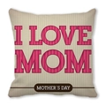 Detail showing the I LOVE MOM print and fabric texture on a beige Mother's Day pillowcase - 18x18 Inch / Beige Vertical Stripe I Love Mom Style (9)