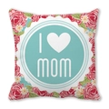 Close-up of peach skin pillowcase featuring red floral patterns and I Love Mom print - 18x18 Inch / Red Floral I Love Mom Style (10)