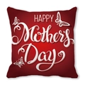 Detail view of red Mother's Day pillowcase with white butterflies and festive lettering - Red Background Butterfly Heart (11) / 18x18 Inch