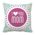 Macro detail of I Love You Mom text on soft blue floral peach skin pillowcase - 18x18 Inch / Light Blue Flower Heart Style (11)
