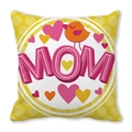 Close-up of peach skin pillowcase with MOM text, colorful hearts and bird illustration - 18x18 Inch / Yellow Pink 3D MOM Bird Style (12)