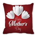 Close-up of red striped Mother's Day pillowcase with white 3D flowers and festive text - Red Vertical Stripe 3D Flower (12) / 18x18 Inch