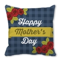 Detail of Happy Mother's Day pillowcase with rose pattern and blue plaid pattern - 18x18 Inch / Blue Black Plaid Rose Festival Style (15)