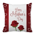 Macro shot of Happy Mother's Day peach skin pillowcase with red roses and heart patterns - Red White Stripe Rose Heart (13) / 18x18 Inch