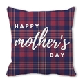 Detailed view of red plaid Mother's Day throw pillow cover with white festive printing - 18x18 Inch / Red Blue Plaid Classic British Style (16)