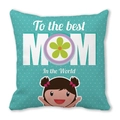 Green polka dot Mother's Day pillowcase with Best MOM in the World lettering - 18x18 Inch / Teal Polka Dot Cartoon Girl Style (17)