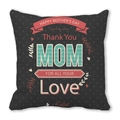 Close-up of peach skin cushion cover with Happy Mother's Day floral print design - 18x18 Inch / Black Polka Dot MOM Style (20)