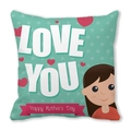 Detail of mint green Mother's Day pillowcase with LOVE YOU text and floral pattern - 18x18 Inch / Mint Green Heart Girl Style (19)