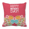 Close-up of Happy Mother's Day cushion cover with red heart pattern and floral details - Red Heart Pattern Flower Cluster (19) / 18x18 Inch