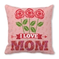 Pink Mother's Day pillow case with I LOVE MOM text and red rose patterns for gift - 18x18 Inch / Pink Rose I Love Mom Style (21)