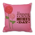 Close-up of pink polka dot pillowcase with Happy Mother's Day text and rose flowers - Pink Polka Dot Double Rose (20) / 18x18 Inch