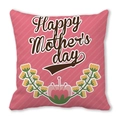 Close-up of pink striped Mother's Day pillowcase with Happy Mother's Day floral text - 18x18 Inch / Pink Twill Mother's Day Style (24)