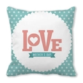 Detail of mint green pillow cover with LOVE and Mother's Day text and white polka dots - 18x18 Inch / Mint Green Polka Dot Style (1)
