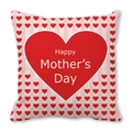 Λεπτομέρεια της θήκης μαξιλαριού Happy Mother's Day με κόκκινες καρδιές σε ύφασμα ροδάκινου - Στυλ Σειρά Κόκκινων Καρδιών σε Ροζ Φόντο (10) / 45x45cm