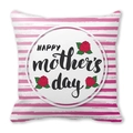 Detail of Happy Mother's Day pillowcase with pink stripes and red rose design - 18x18 Inch / Pink and White Stripe Rose Quote Style (3)