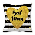 Detail des gestreiften Kissenbezugs mit goldenem Glitzerherz und Best Mom Aufschrift - 45x45 cm / Best Mom Goldherz (10)
