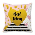 Detail of Best Mom peach skin pillowcase featuring pink heart and stripe patterns - 45x45cm / Golden Best Mom Heart Stripe (4)