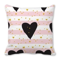Detail of pink stripes with gold dots and a black heart on peach skin pillowcase - 18x18 Inch / Pink and White Stripe Large Black Heart Style (7)