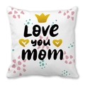 Detail of Love You Mom pillowcase with crown and colorful polka dots on white fabric - 18x18 Inch / White Background Crown Heart Polka Dot Style (12)