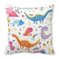 Close-up of cute cartoon dinosaur print on soft peach skin fabric throw pillow case - Dinosaur, Rainbow And Bone (7)