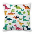 Federa per cuscino quadrata con simpatici dinosauri in morbido tessuto pelle di pesca - Dinosauri Assortiti E Piante Tropicali (3)