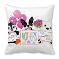 Detail of Happy Mother's Day throw pillow cover featuring cute cartoon animal illustrations - 18x18 Inch / White Background Cartoon Animals Penguin Polar Bear Style (17)