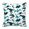 Square pillowcase featuring green cartoon dinosaur silhouettes on white peach skin fabric - Dark Green And Cyan Dinosaur Silhouette (16)