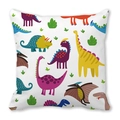 Detailed view of square peach skin pillowcase with colorful cartoon dinosaur prints - Cartoon Dinosaur And Bush (18)