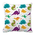 Square peach skin pillowcase with colorful cartoon dinosaur prints on white background - Assorted Cartoon Dinosaurs (19)