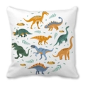 Detailed view of colorful cartoon dinosaur prints on white peach skin pillowcase - Dinosaur, Green Leaf And Stone (20)
