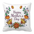 Detail of Happy Mother's Day pillowcase with colorful floral wreath on white fabric - 18x18 Inch / Colorful Hand-painted Wreath Style (5)