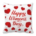 Square peach skin pillowcase featuring a 3D red heart and Happy Women's Day text - 18x18 Inch / White Red Heart Women's Day (31)