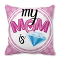 Detail view of peach skin fabric with pink polka dots and blue diamond print design - Pink Polka Dot Diamond Pattern (2)