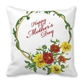 Detail of Happy Mother's Day cushion cover with floral wreath design on peach skin fabric - 18x18 Inch / Red Yellow Daisy Art Style (15)