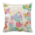 Macro detail of Mother's Day pillowcase featuring colorful birds and floral illustrations - 18x18 Inch / Cartoon Birds Style (1)