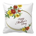Detail of Happy Mother's Day cushion cover with elegant floral print on white fabric - 18x18 Inch / Red Yellow Floral Watercolor Style (16)