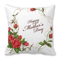 Close-up of Happy Mother's Day pillowcase with red roses on peach skin fabric - 18x18 Inch / Realistic Red Rose Style (17)