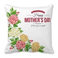 Detailansicht des Kissenbezugs mit Happy Mother's Day Text und schönen Rosenmotiven - Rosa und Gelbe Rosen (2)