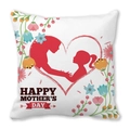 Detail of Happy Mother's Day peach skin pillowcase with floral heart and mother-daughter motif - 18x18 Inch / Mother and Daughter Red Silhouette Floral Style (20)