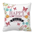 Detail of Happy Mother's Day floral pattern with butterfly on white square pillowcase - The Best Mom Black Ribbon (7)
