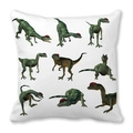 Detailed pattern of green cartoon dinosaurs on soft white peach skin fabric pillowcase - Green Dilophosaurus (2)