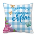 Dettaglio della federa per la Festa della Mamma con motivo a quadri blu, fiori e farfalle - Happy Mother's Day a Quadretti Blu e Bianchi (15)