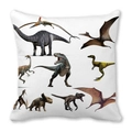 Detailed close-up of colorful dinosaur illustrations on a soft white square pillowcase - Dinosaur Mix Illustration (3)