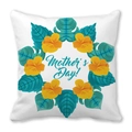 Détail de la couronne de fleurs et du texte Mother's Day sur taie d'oreiller - 45x45 cm / Style Hibiscus Jaune (14)