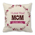 Square Mother's Day peach skin pillowcase with floral wreath and I Love You MOM text - Beige Floral Wreath (15)