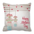 Dettaglio del copricuscino Happy Mother's Day con motivi floreali e cuori rossi - Stile Barattolo di Vetro Fresco Beige (32)