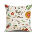 Dettaglio della federa in lino con fiori colorati, uccelli e scritta Happy Mothers Day - Arte Folk Floreale e Uccelli (Stile 4)