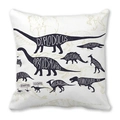 Close-up of dinosaur encyclopedia print on soft peach skin fabric square pillowcase - Black Dinosaur Silhouette (8)