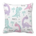 Detail eines weichen Kissenbezugs mit niedlichen Cartoon-Dinosauriern und Kronenmustern - Violett Himmelblau Märchen-Dinosaurier (6)